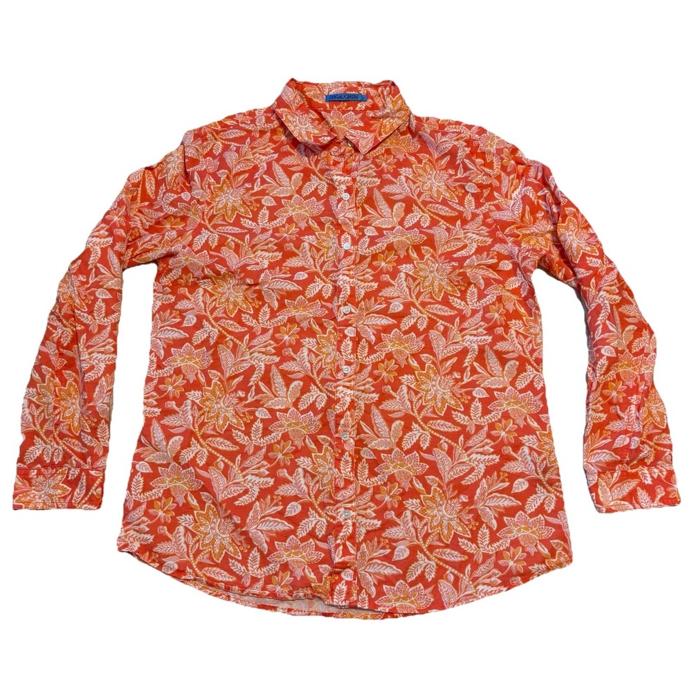 J. McLaughlin Top Lois Linen Blend Shirt Button Down Womens Large Beach Tropical